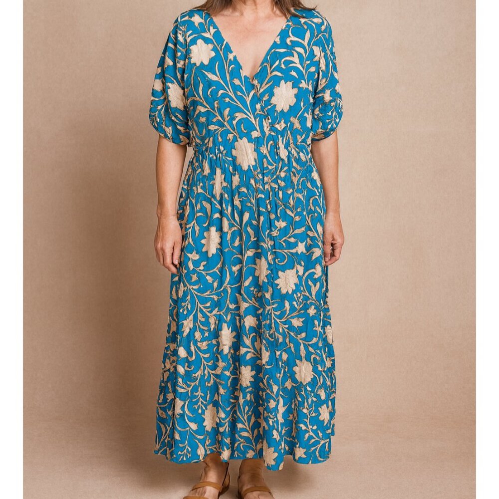 Knox Rose Maxi Dress Women 2x Ruffled Wrap Puff Sleeves Tier Boho Cottagecore‎
